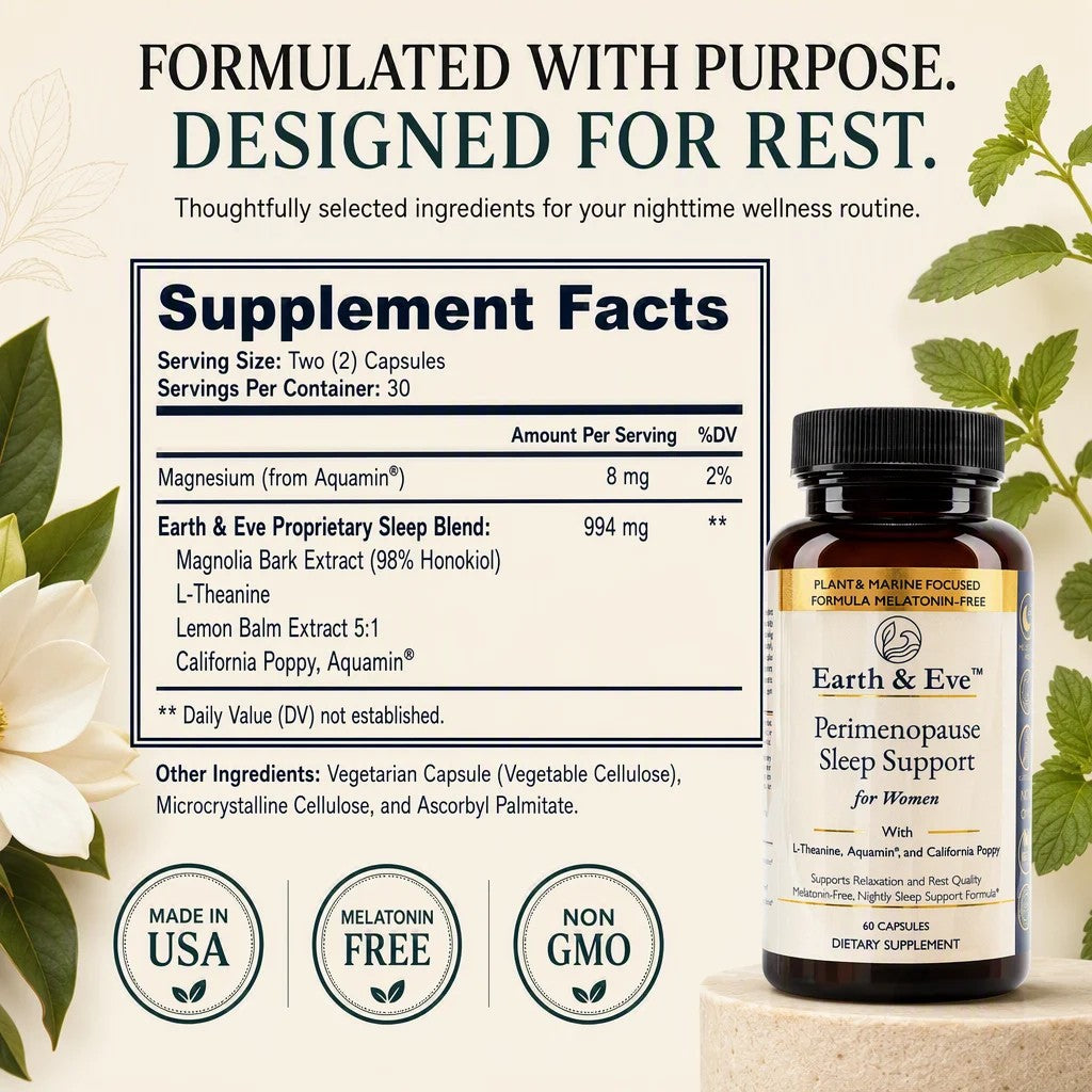 Earth & Eve Sleep Support Supplement Facts label